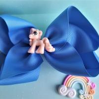 Barrette noeud bleu petite fille poney