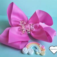 Barrette noeud rose licorne