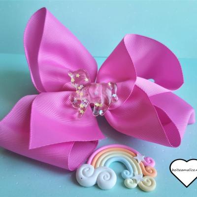 Barrette noeud rose licorne