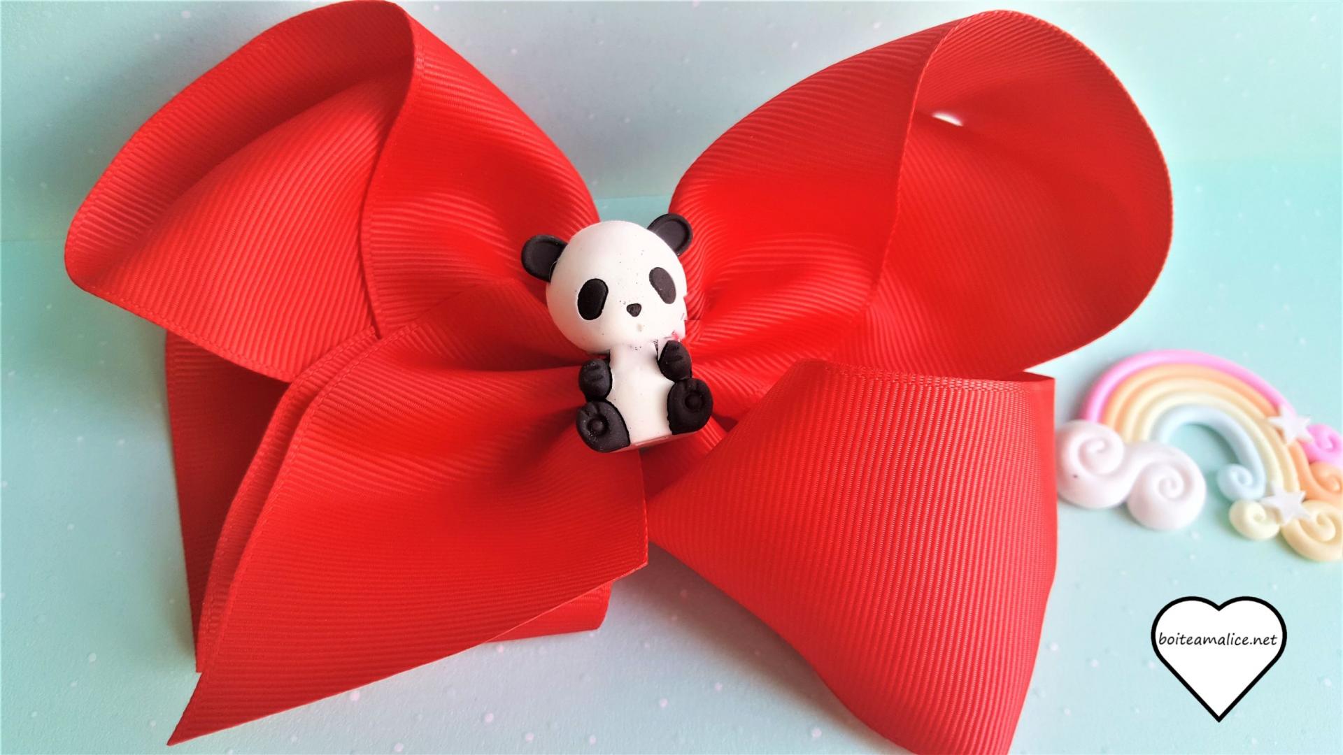 Barrette noeud rouge panda petite fille