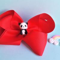 Barrette panda kawaii noeud rouge 