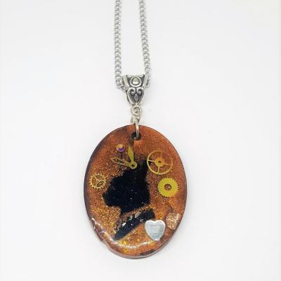 Collier chat steampunk resine