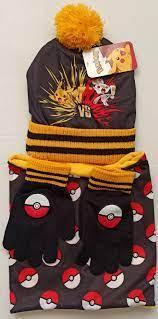 Ensemble hiver pokemon snood bonnet et gants pikachu